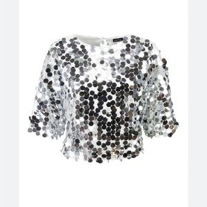 Boohoo Oversized Sequin Short Sleeve Top Silver
